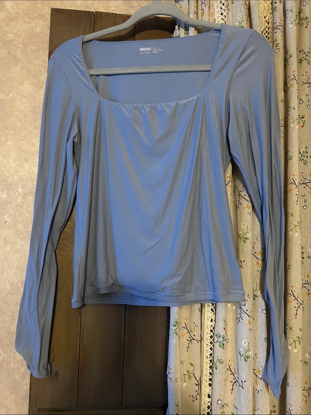 aerie Long Sleeve Square Neck Top in Light Blue